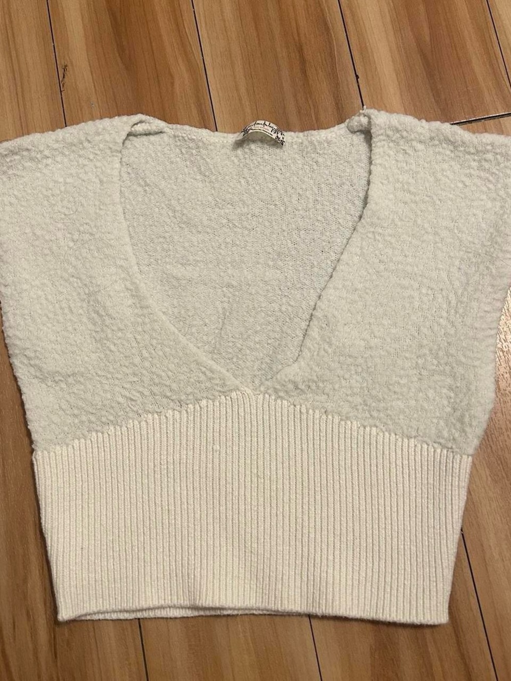 Free people Cream Textured V-Neck Knit Crop Top